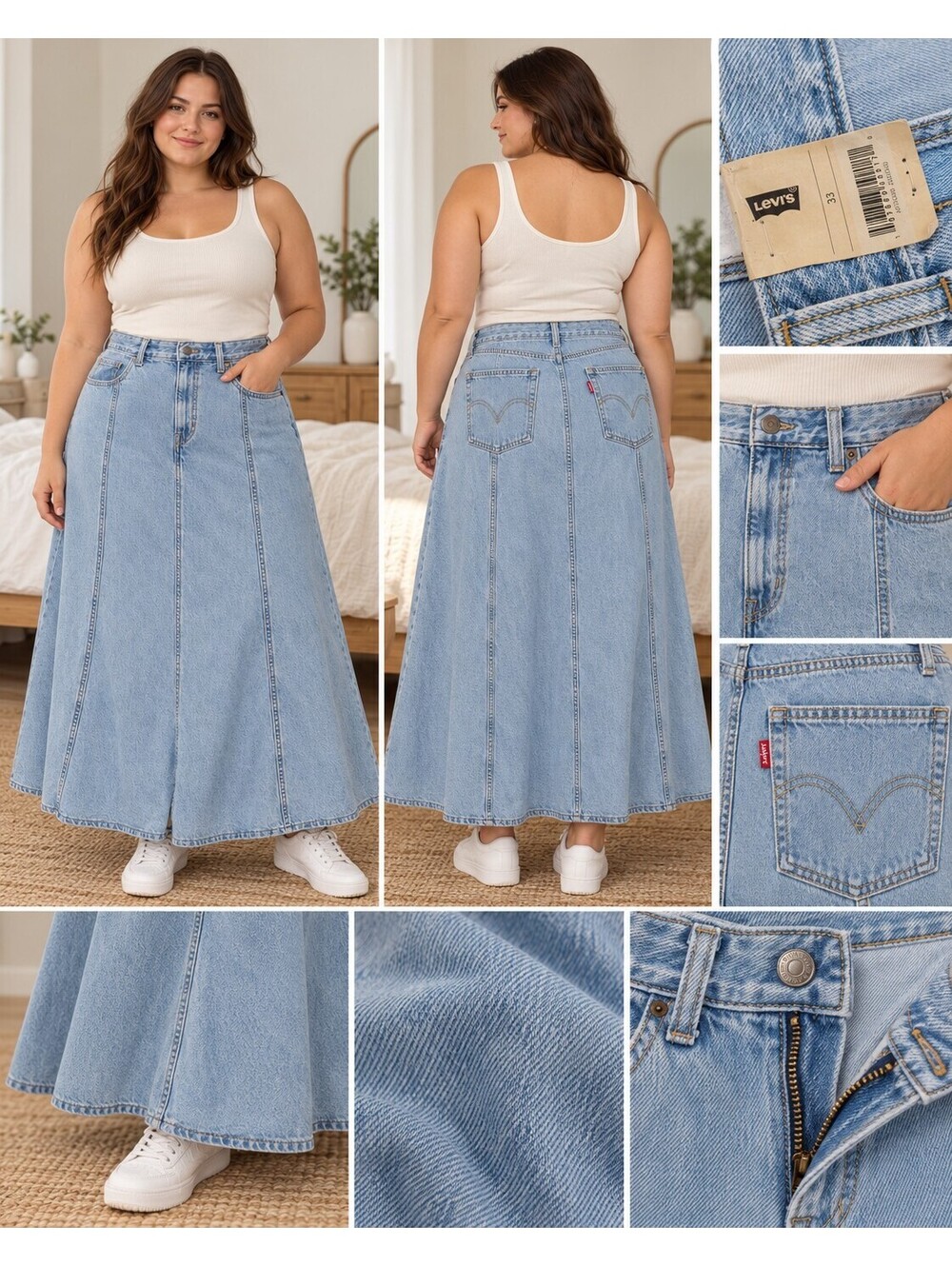 Levi's Women's Light Wash Denim Maxi Skirt Size 33 New with Tags